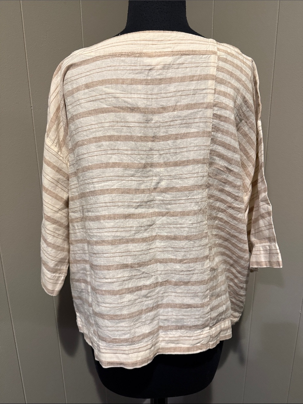 B44 Pure Jill Linen Women’s XS Casual Striped Scoop-Neck Tunic in Cream and Tan - Picture 3 of 8